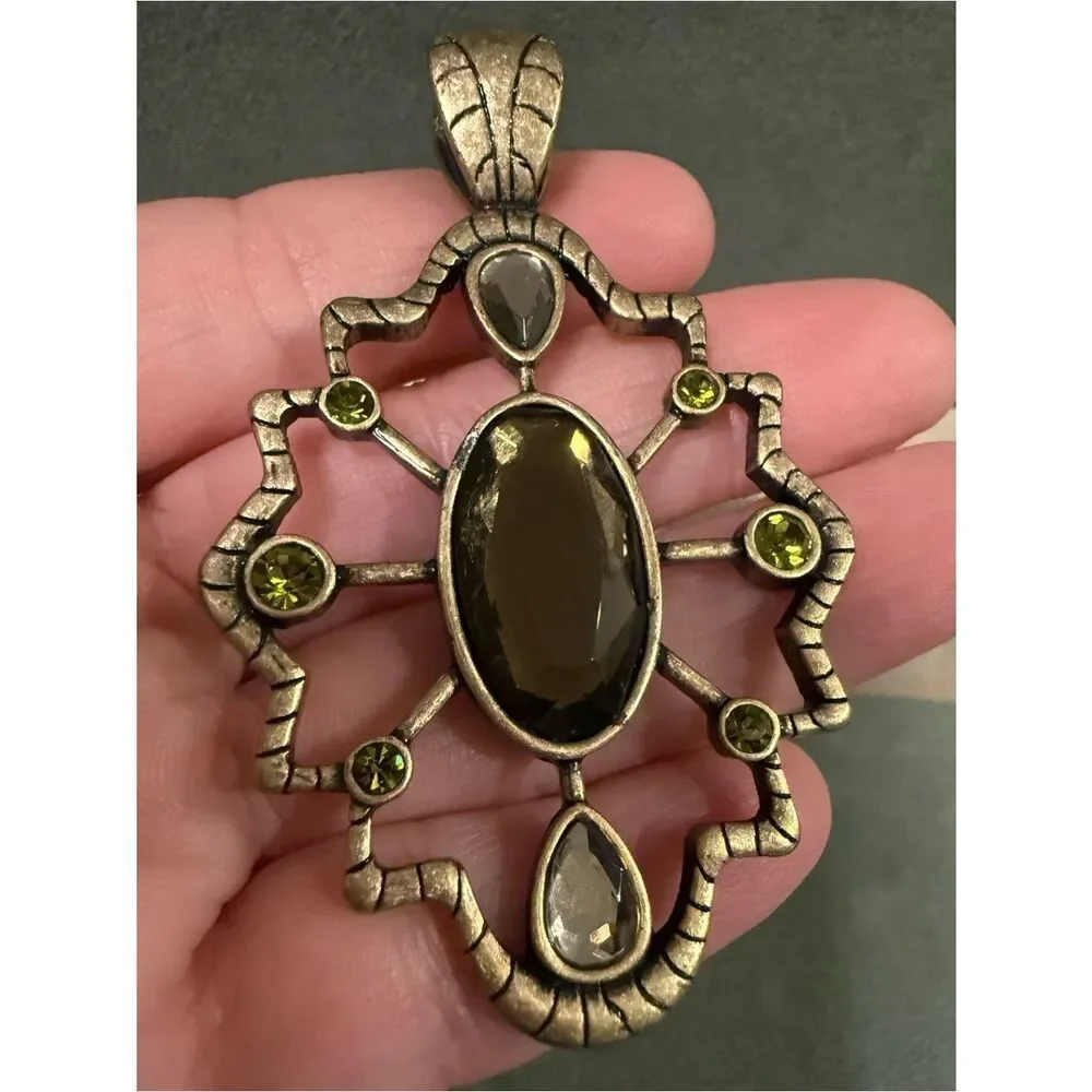 Vintage Gold Tone Statement Pendant Women Large Boho Gemstone Wide Bail
